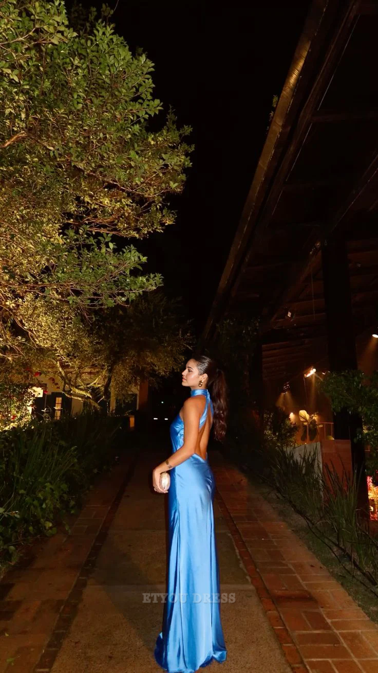 Sheath Halter Backless Sexy Blue formal dresses Bridesmaid Dresses evening gown Prom Dress